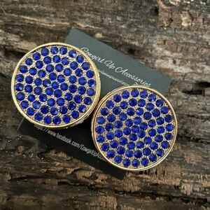 Blue and Gold Round Rhinestone Earrings